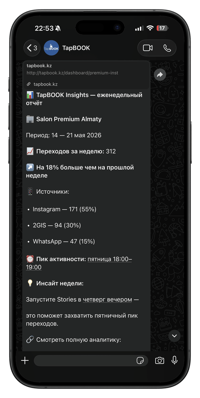 TapBOOK Insights — отчёт в WhatsApp